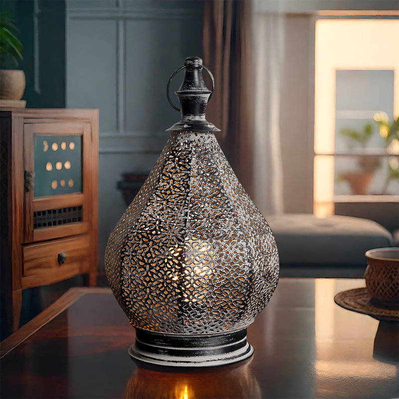 Bungalow Rose 12"H Moroccan Style Metal Table Lamp with Fairy Lights Bulb & Reviews | Wayfair